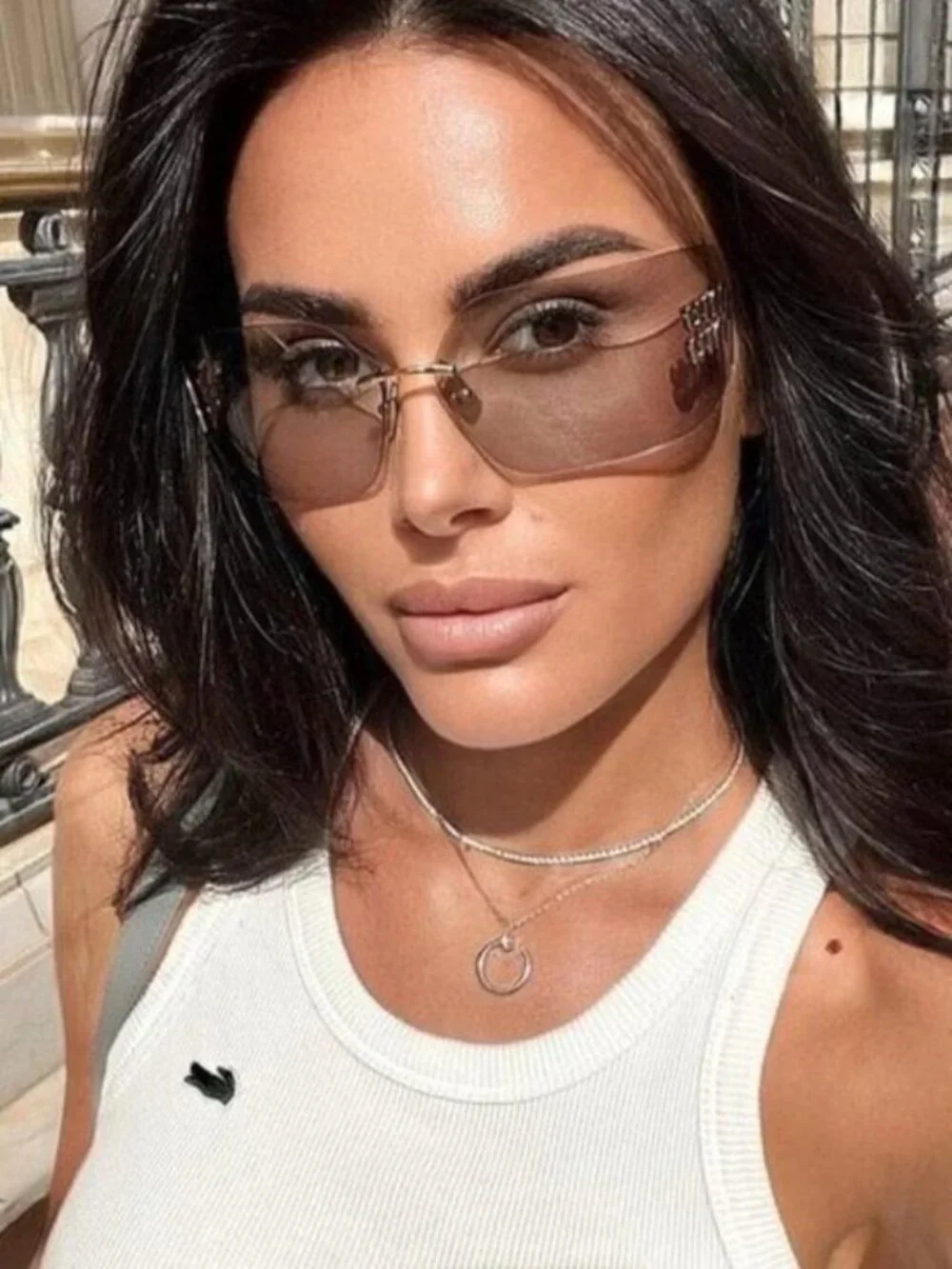 Miu Miu MU54YS 5AK06I Geometric Sunglasses - Gold/Light Purple Brown